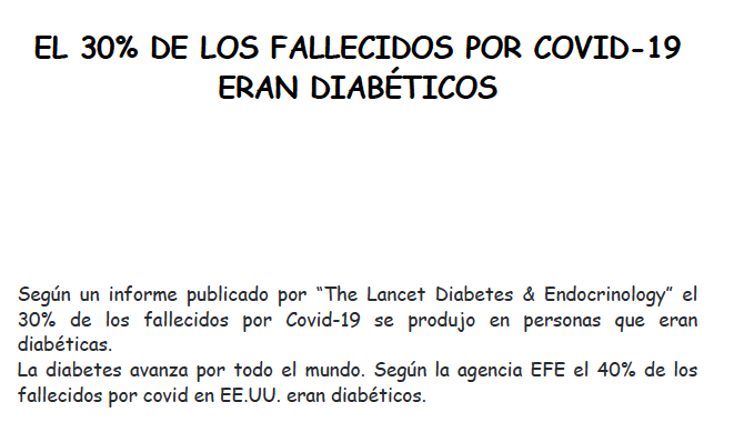 Artículo - EL 30% DE LOS FALLECIDOS POR COVID-19 ERAN DIABÉTICOS