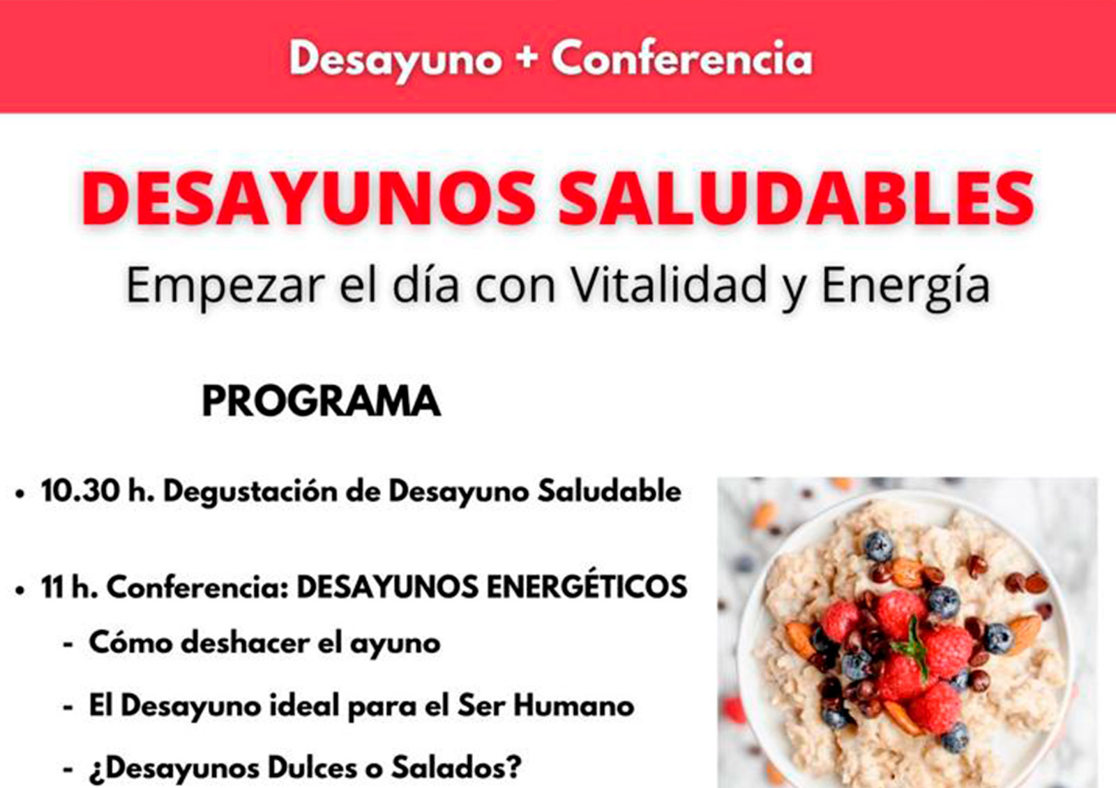 Taller- Desayunos Saludables. Empezar el día con Vitalidad y Energía.